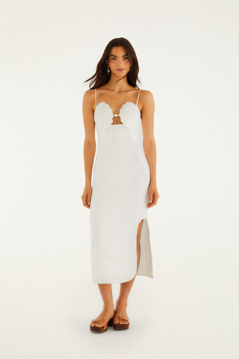 farm rio sleeveless midi dress Farm Rio, Embellished linen midi dress, Women, White, M, Dresses