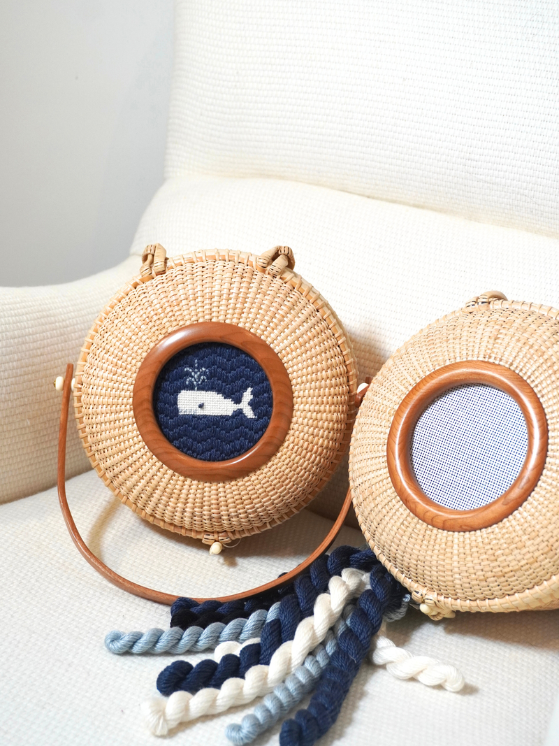 Erica Wilson Round Needlepoint Lightship Basket Erica Wilson Round Needlepoint Lightship Basket