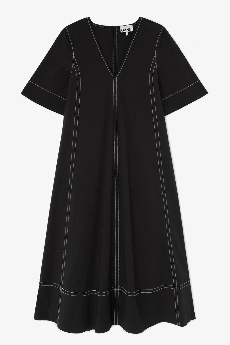Stretch Cotton A Line Long Dress