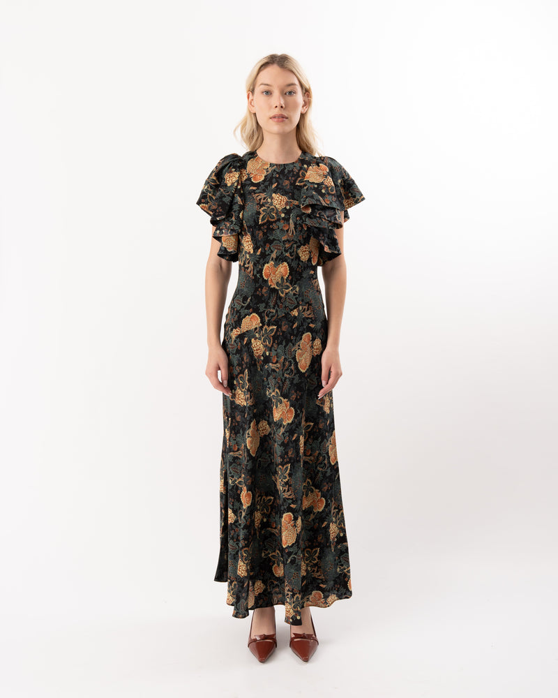 Mariam Silk Bias Cut Flutter Sleeve Dress