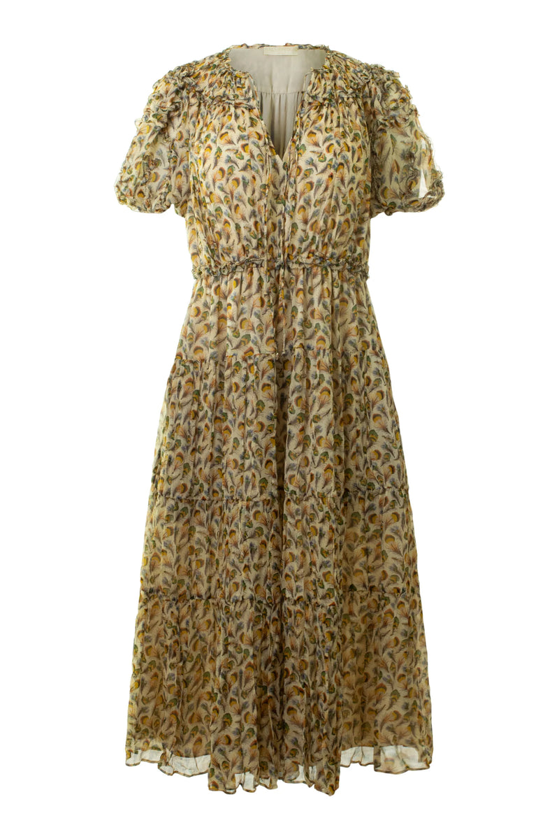Ulla Johnson Nan Ruffle Puff Sleeve Silk Midi Dress in Swan at Nordstrom, Size 2 Ulla Johnson Nan Ruffle Puff Sleeve Silk Midi Dress in Swan at Nordstrom, Size 2