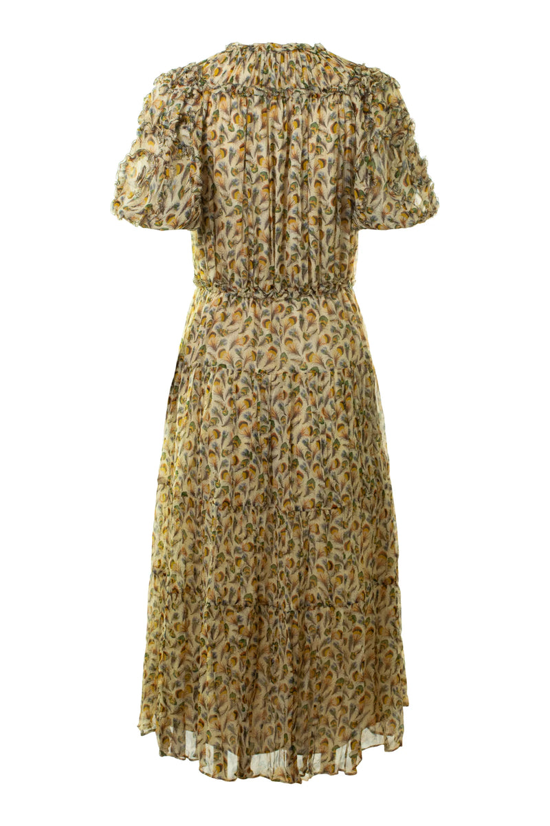 Ulla Johnson Nan Ruffle Puff Sleeve Silk Midi Dress in Swan at Nordstrom, Size 2 Ulla Johnson Nan Ruffle Puff Sleeve Silk Midi Dress in Swan at Nordstrom, Size 2