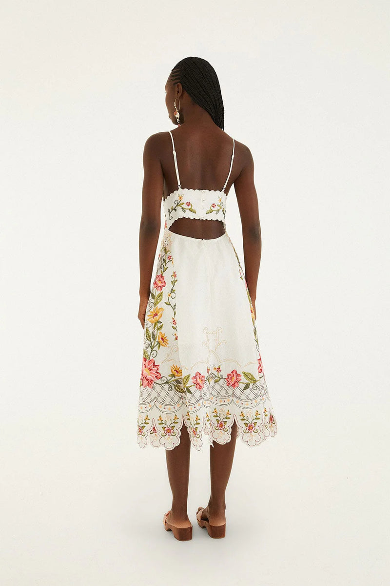 farm rio sleeveless embroidered patchwork midi dress Red Tropical Cross Stitch Embroidered Midi Dress FARM Rio