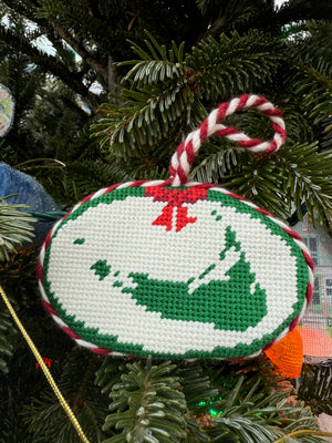 Nantucket Christmas Map Bumper Sticker Finished Needlepoint Ornament