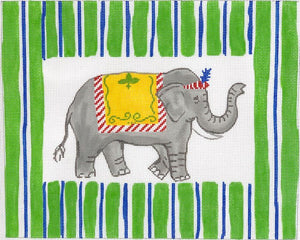 Elephant with Green and Blue Stripes
