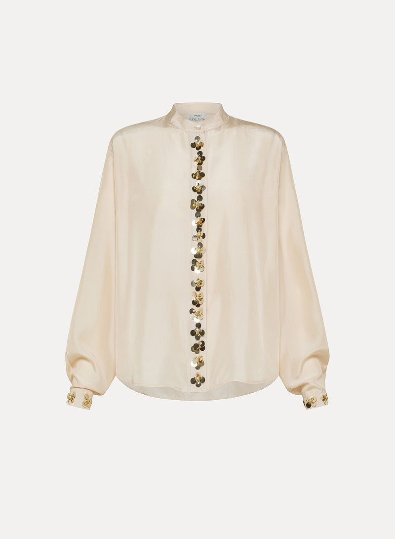 "petites etoiles" embroidery habotai silk shirt