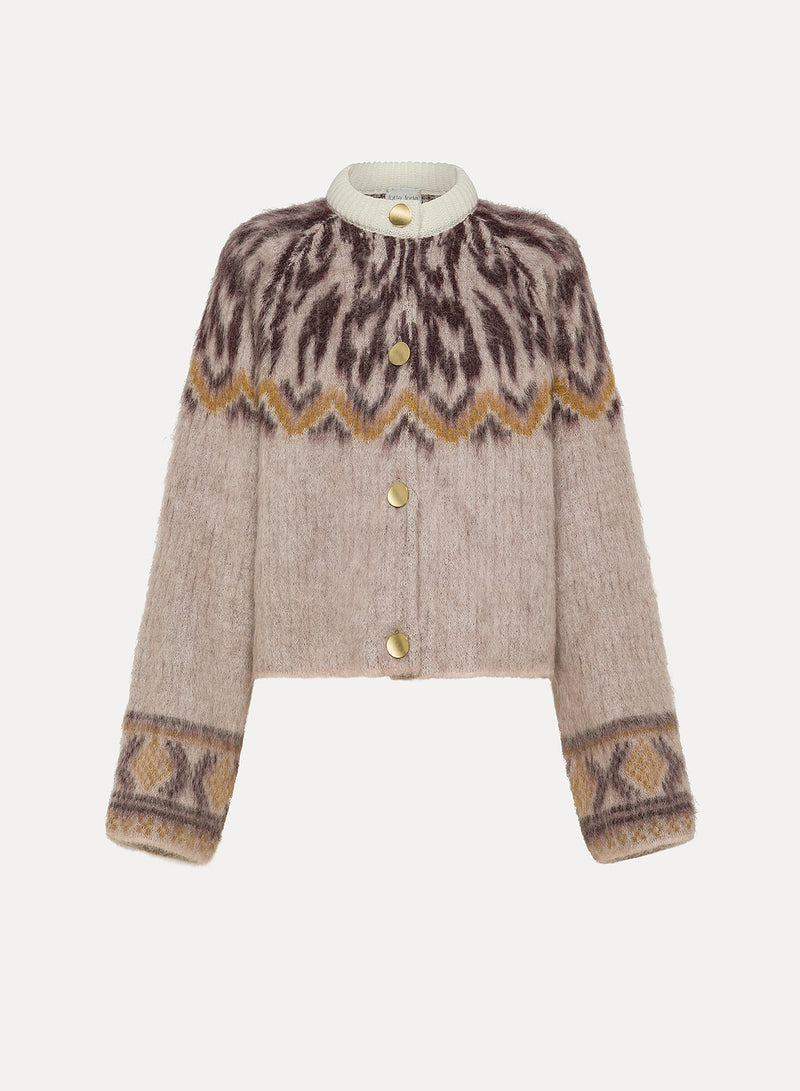 baby alpaca "moiree" fair isle jacquard cardigan