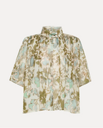 "bloom mist" print voile half sleeves shirt