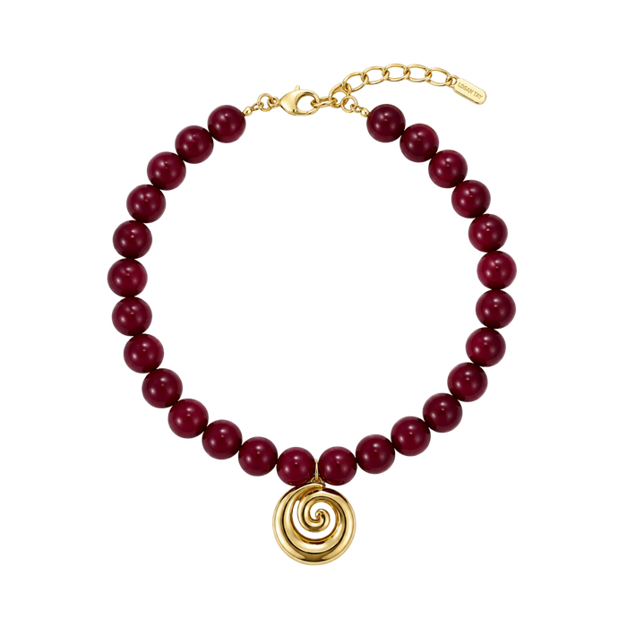 Maroon Beaded Spiral Necklace
