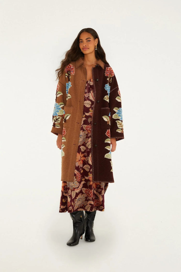 Mixed Delhi Floral Midi Fleece Coat