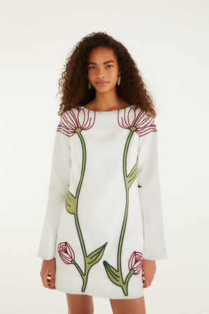 Flower Long Sleeve Mini Dress