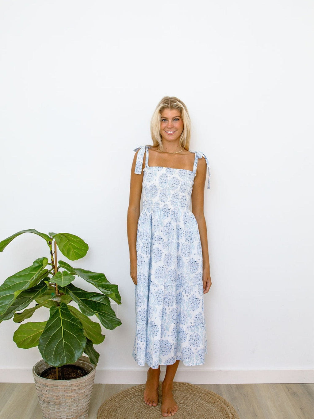 erica midi dress Erica Square Neck Pleated Midi Dress Blue Floral by Girl In Mind