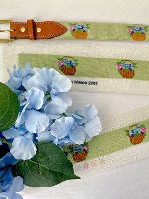 Vintage Stitched Hydrangea Nantucket Basket Belt/Strap Canvas