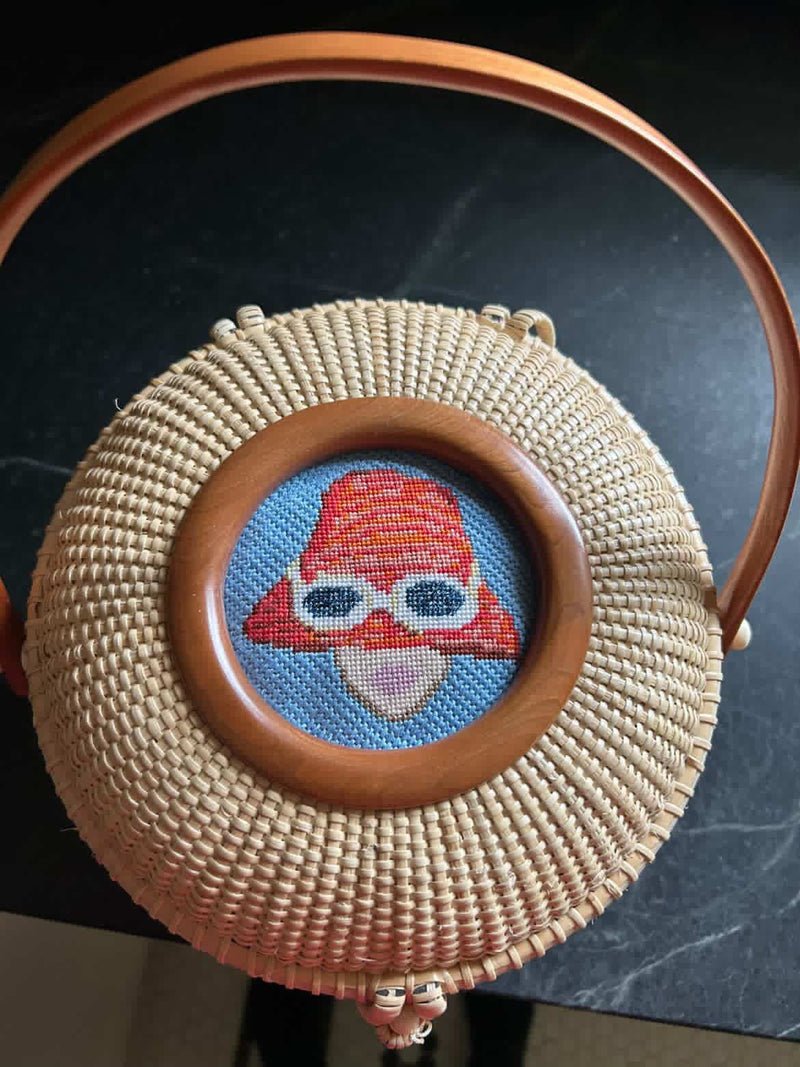 Erica Wilson Round Needlepoint Lightship Basket
