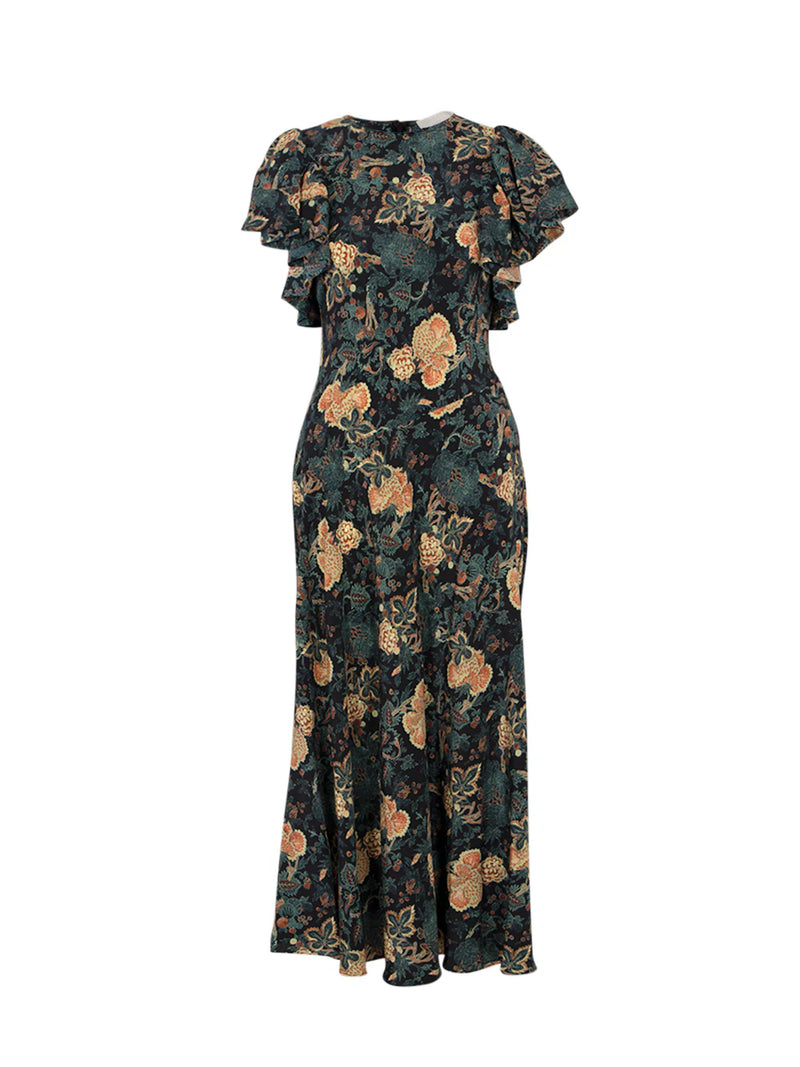 Mariam Silk Bias Cut Flutter Sleeve Dress