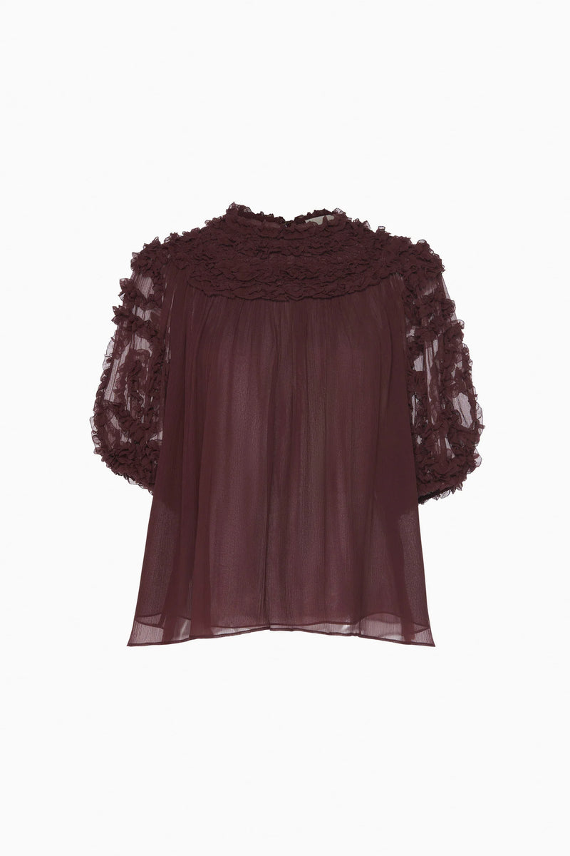 Isolda Silk Smocked Short Sleeve Blouse