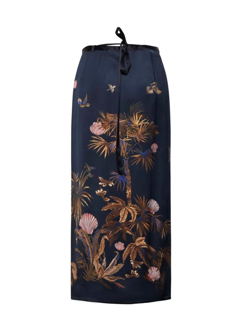 "the sacred forest" print satin sarong skirt