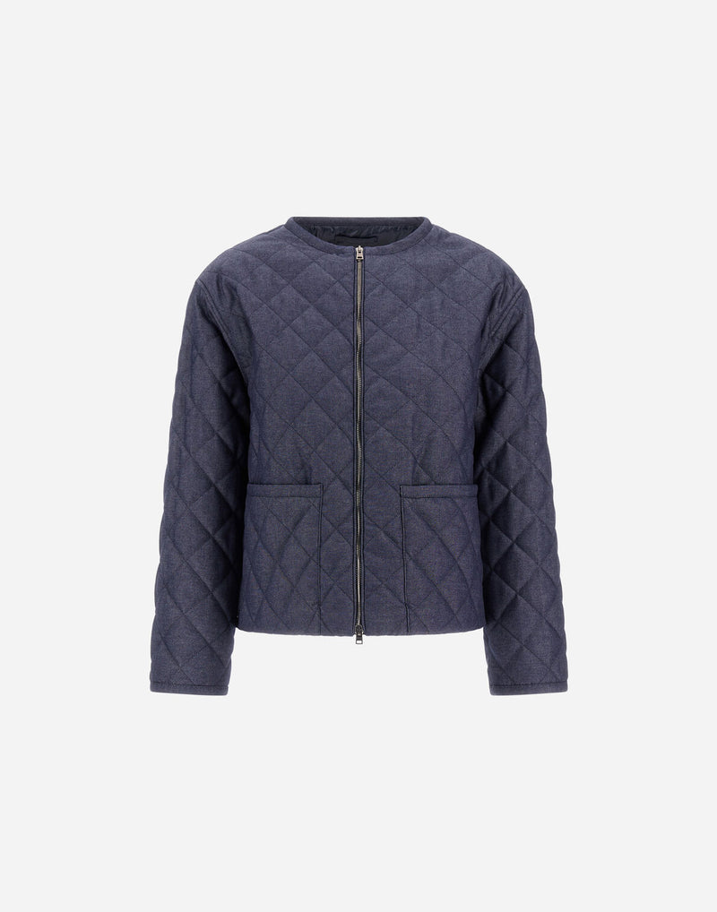 Cotton Denim Effect Diamond Quilted Jacket