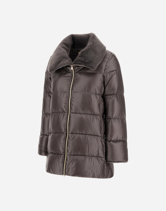 High Low Mid Thigh Faux Fur Trim Coat