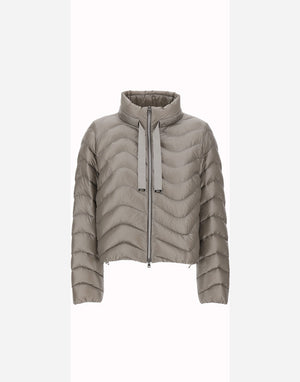 Shiny Nylon Wave Quilted Short Jacket