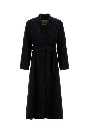 Wool Alpaca Micro Sequins Long Wrap Coat