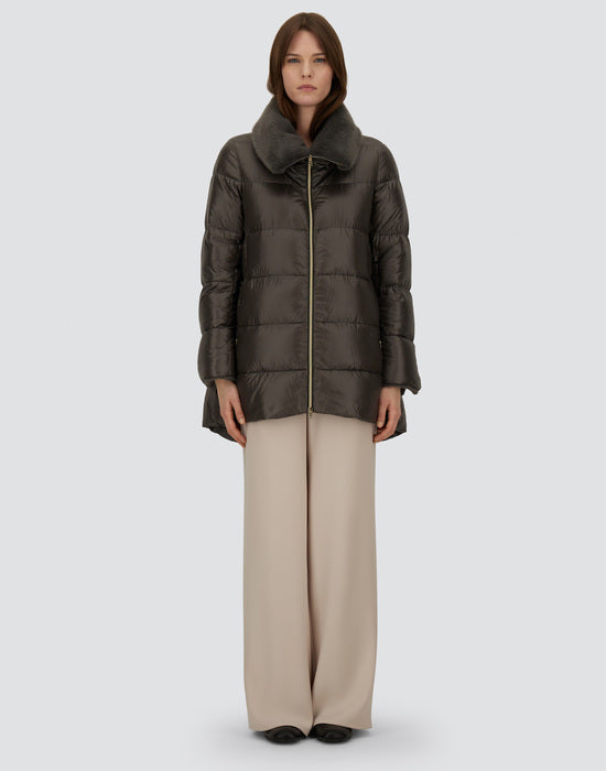 High Low Mid Thigh Faux Fur Trim Coat