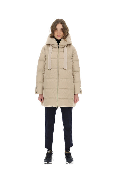 Sateen Nylon A-Line Hooded Coat