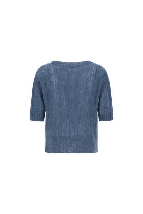 Alpaca Cable Knit Short Sleeve V Neck