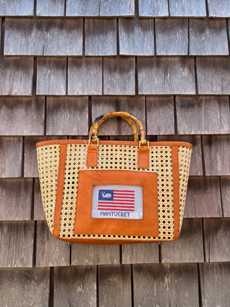 Erica Wilson Bristol Bamboo Handle Self Finishing Needlepoint Basket Erica Wilson Bristol Bamboo Handle Self Finishing Needlepoint Basket