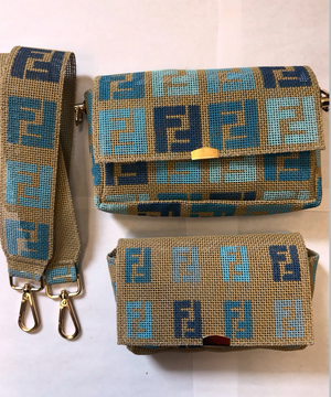 Blue F Needlepoint Bag