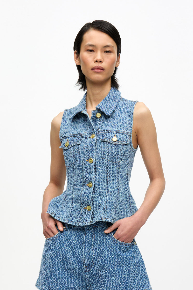 Fluffy Denim Fitted Top