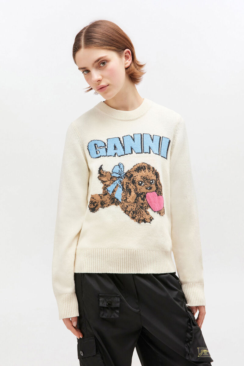 Graphic Wool Mix Fluffy Puppy Love Crewneck