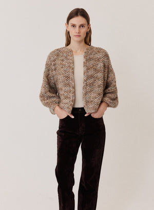 Merino Pearl Pattern Bomber Cardigan