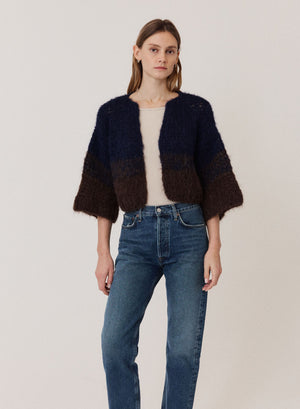 Shaggy Alpaca Gradient Short Sleeve Cardigan
