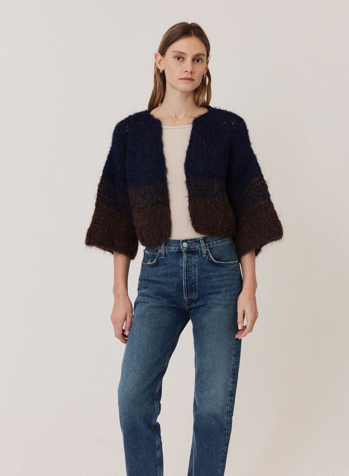 Shaggy Alpaca Gradient Short Sleeve Cardigan