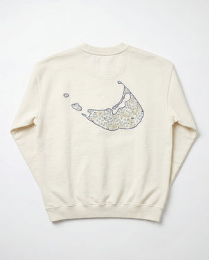 Hand Stitched Nantucket Blue Endless Summer Map Crewneck