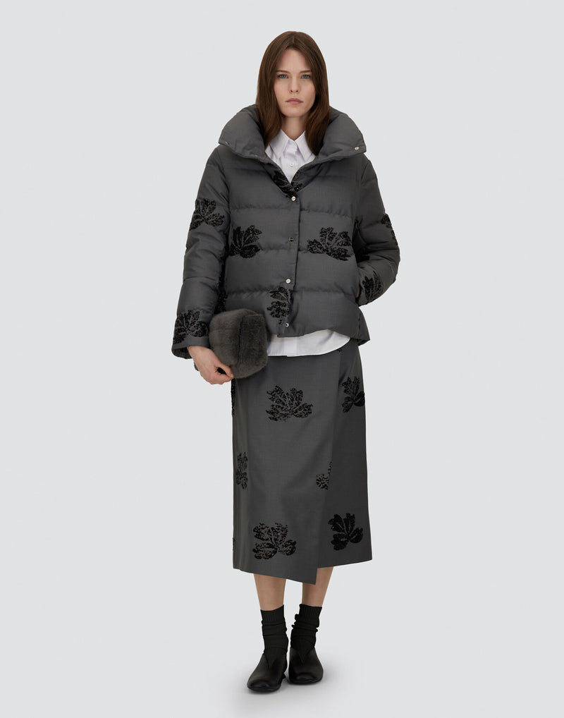 Flannel with Sequin Applique Short Puffer