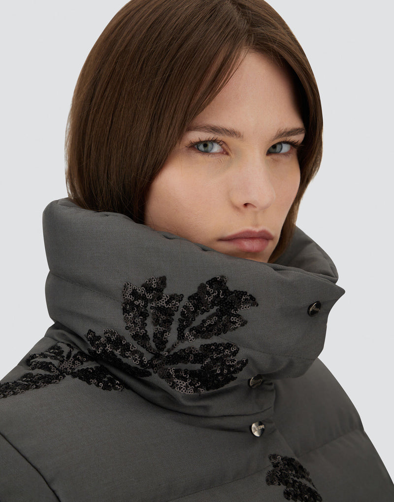 Flannel with Sequin Applique Short Puffer