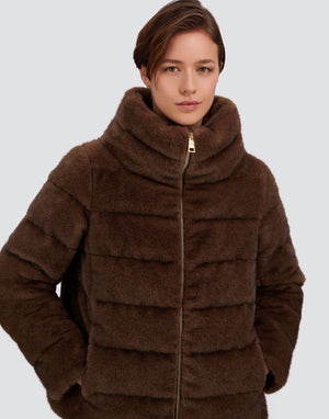 Faux Mink Short High Collar Puffer