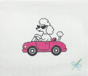 Poodle in Pink Convertible