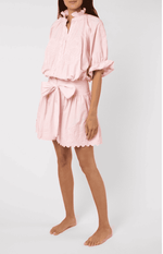 Poplin Blouson Dress with Ric Rac Embroidery