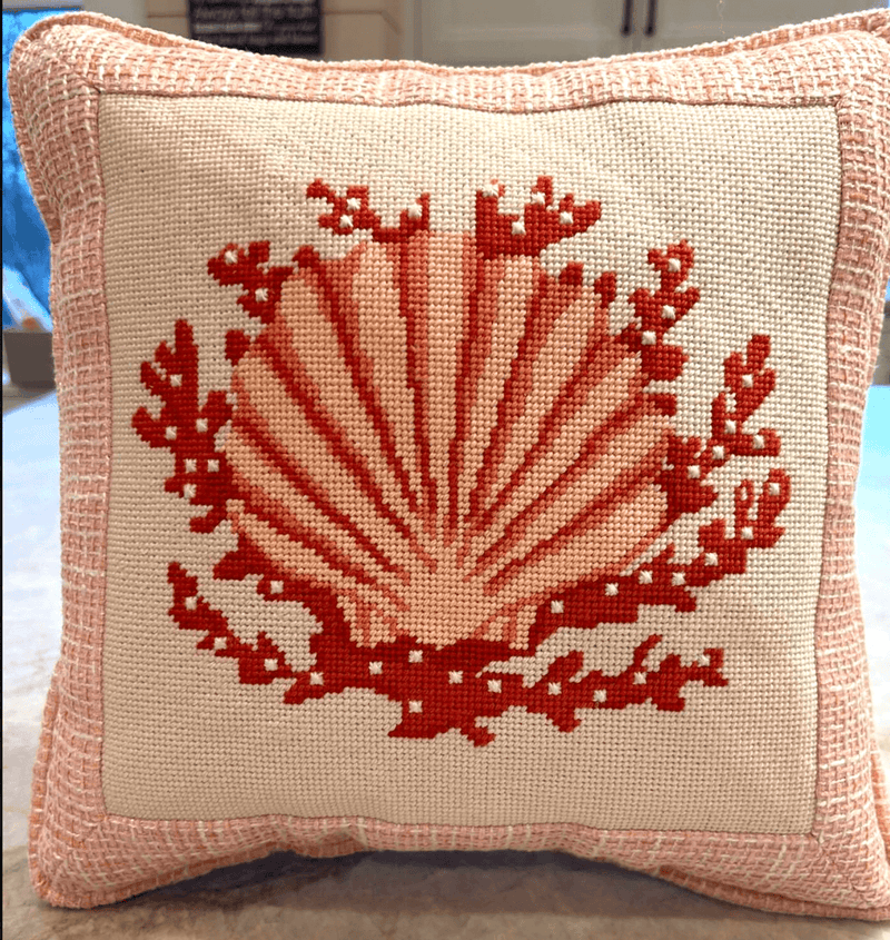 Scallop Shell with Coral in Red