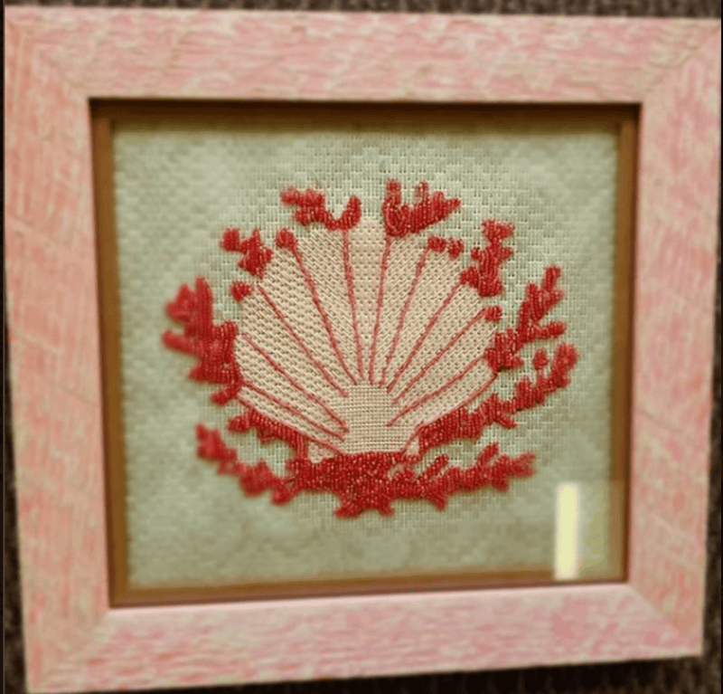 Scallop Shell with Coral in Red