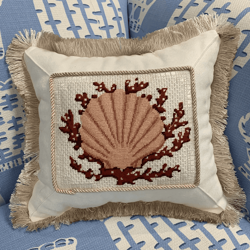 Scallop Shell with Coral in Red
