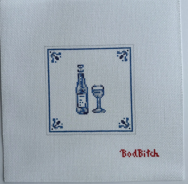 Delft tile- Wine bottle and glass