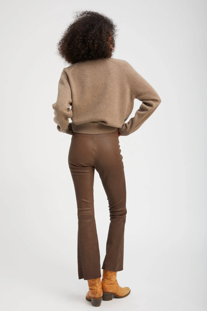 Long Ankle Flare Leather Legging