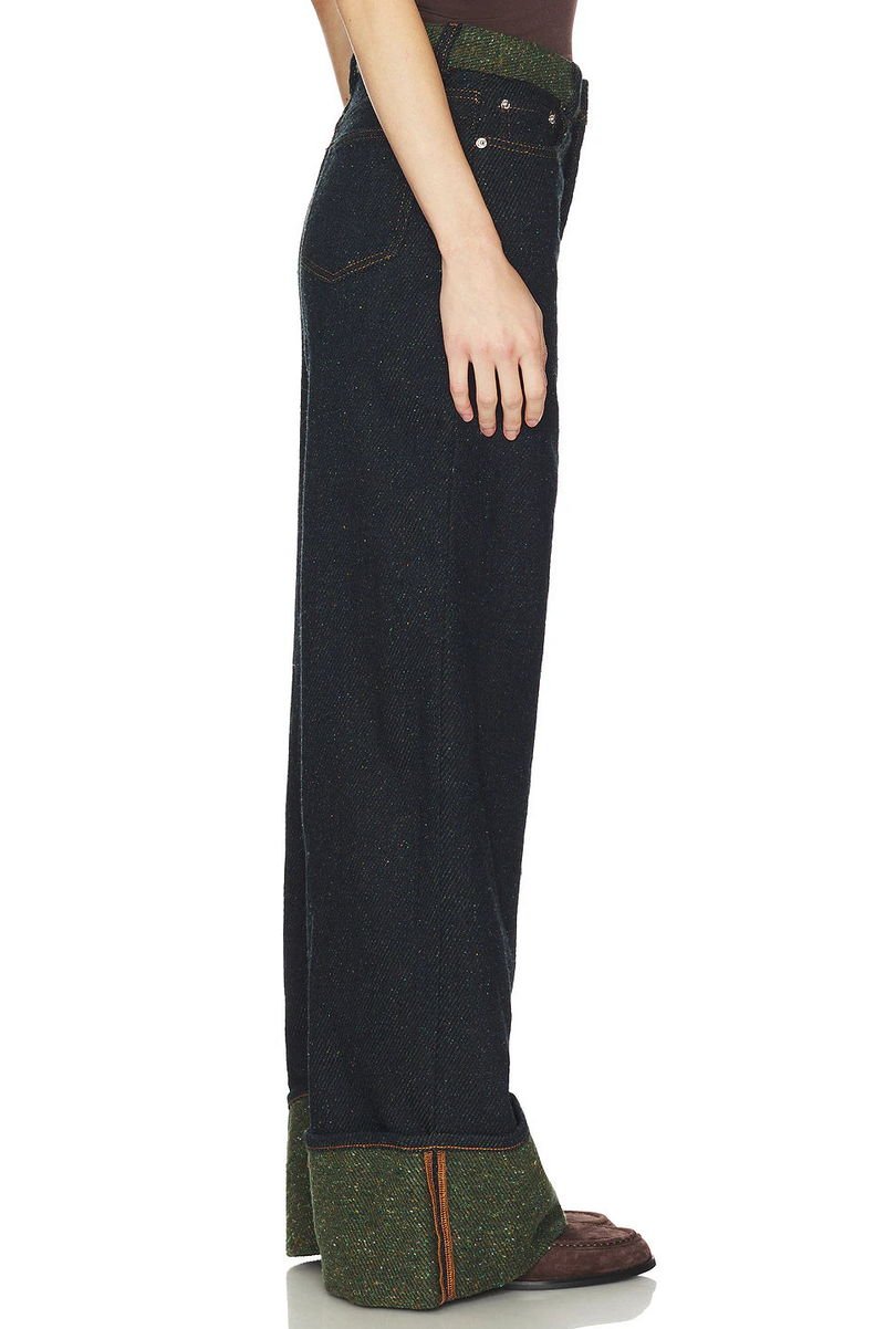 Melange Twill Denim Baggy Jeans Fold-Up