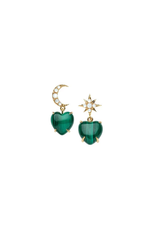 LOVE You to the Moon and Stars Earrings Malachite
