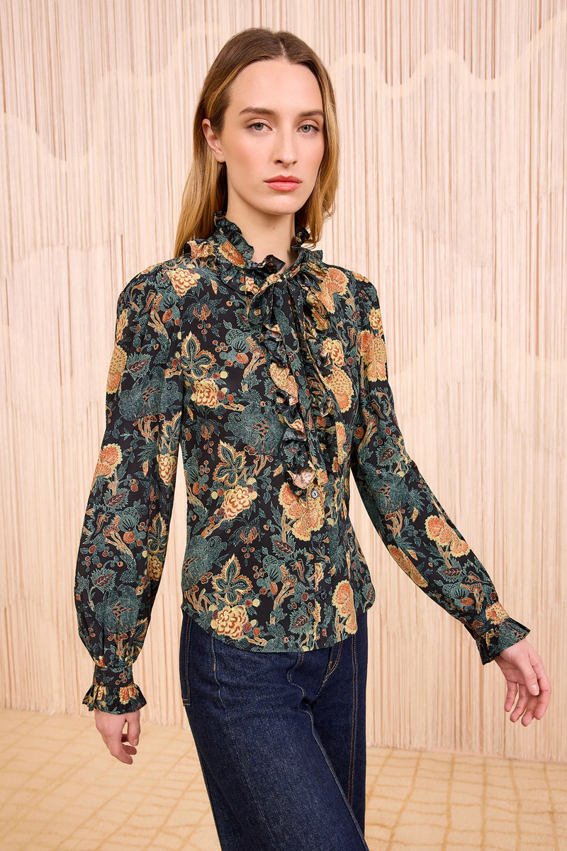 Catroux Silk Long Sleeve Button Front Blouse