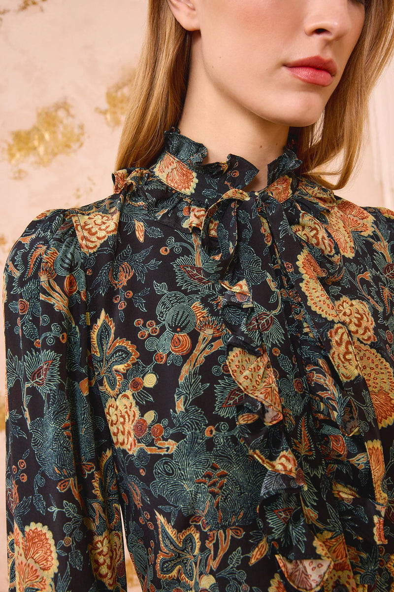 Catroux Silk Long Sleeve Button Front Blouse